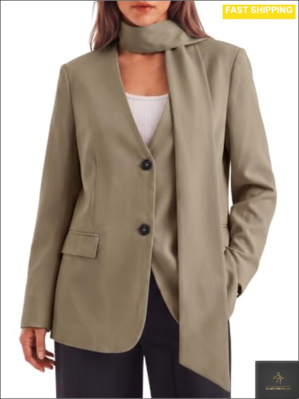 Cicy Bell Women's Plaid V-Neck Button Down Blazer Suit Jacket with Scarf